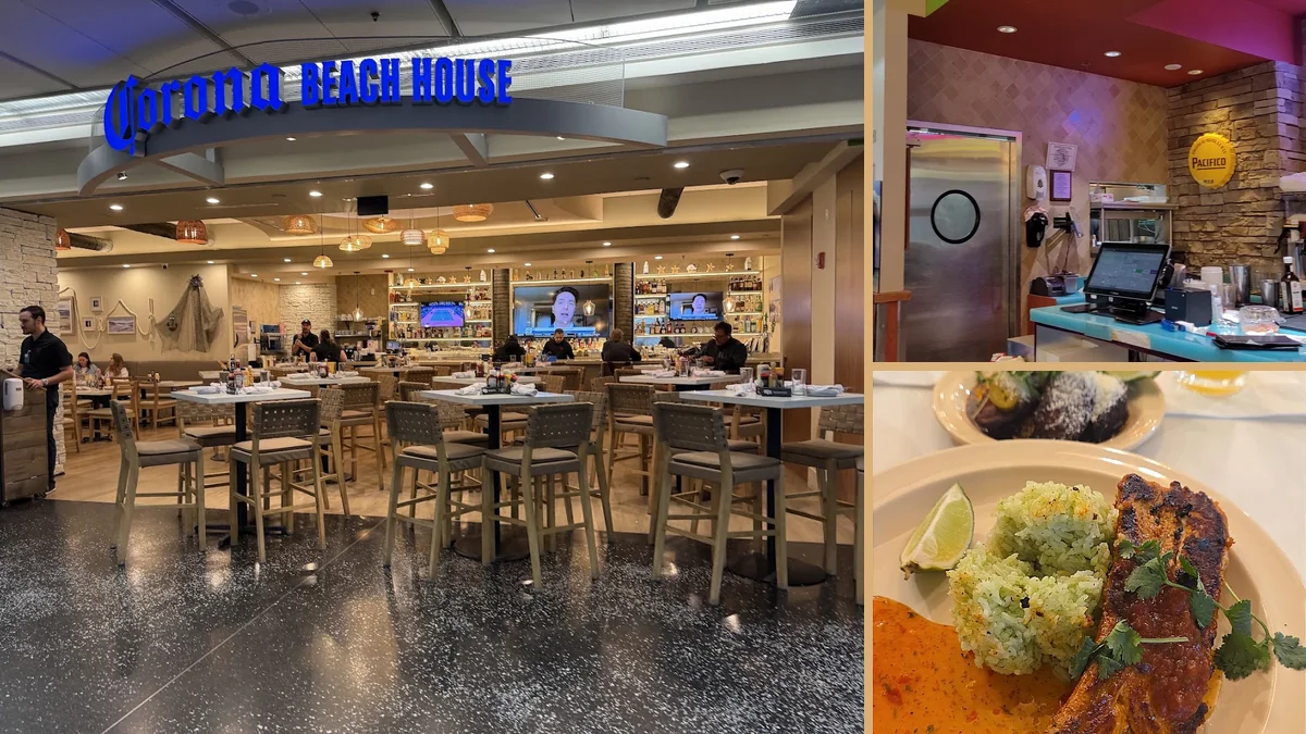 Restaurant interior with bar seating and simple decor.